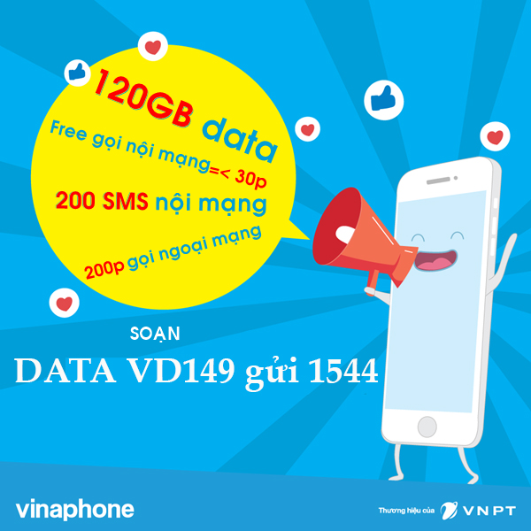 Đăng ký gói cước VD149 Vinaphone gọi thoại thả ga lướt web cả tháng